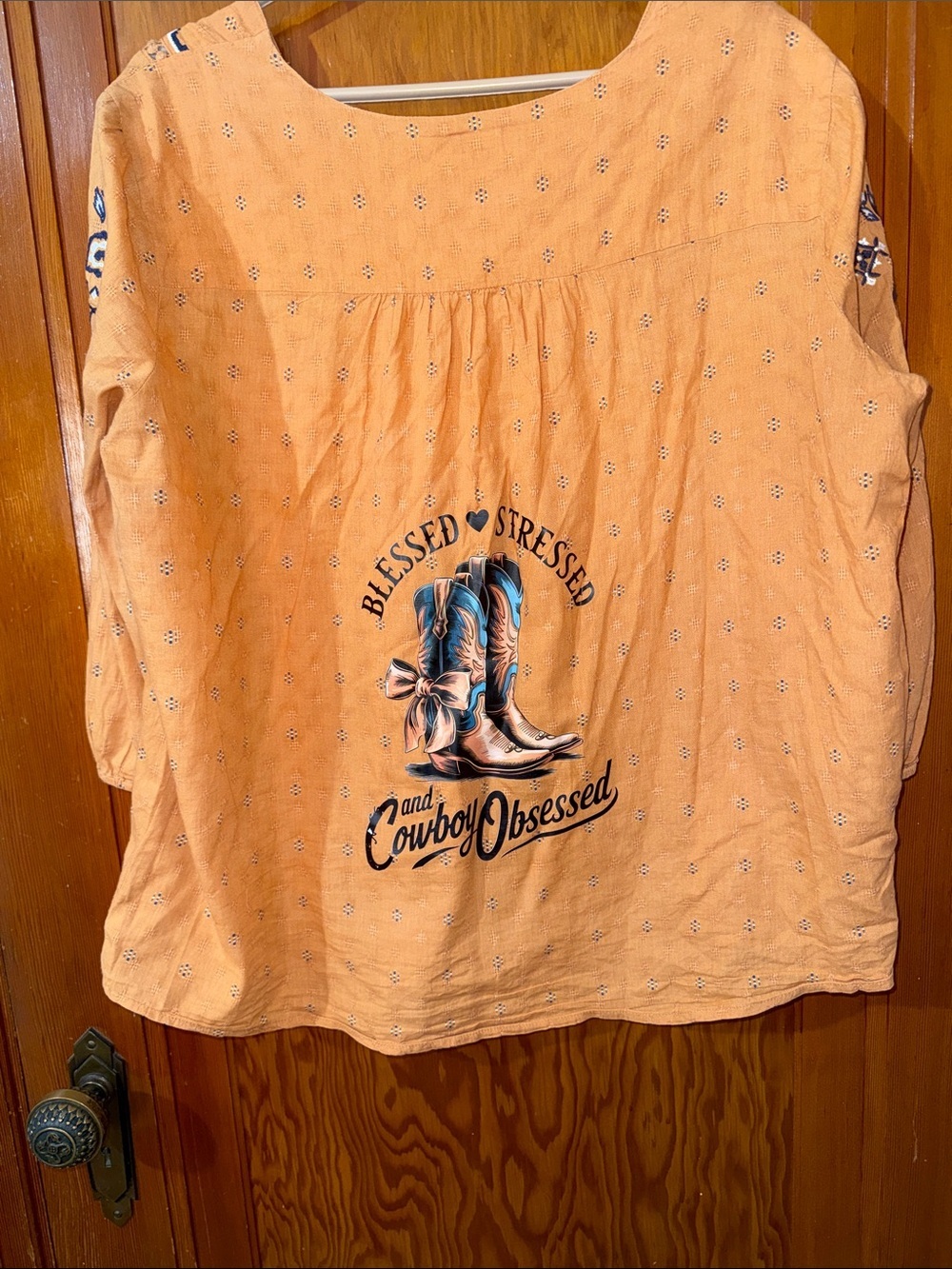 Dress Barn Peach Western Graphic Blouse